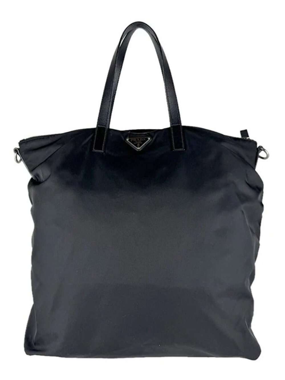 PRADA Handbag Shoulder Bag Black Nylon/Silvertone